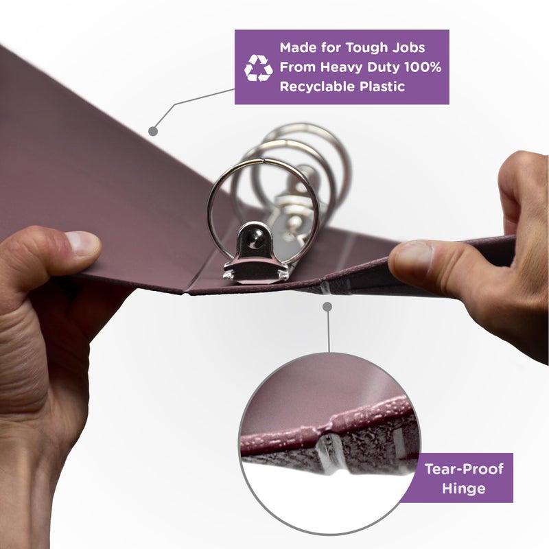 Carstens 3-Inch Heavy Duty 3-Ring Binder - Side Opening, Plum, Durable Plastic, Precision No-Gap Rings, Waterproof Cover, No Pockets, Holds 400 US Letter Sheets, BPA-Free, Made in USA (1711-3R) - Image 3